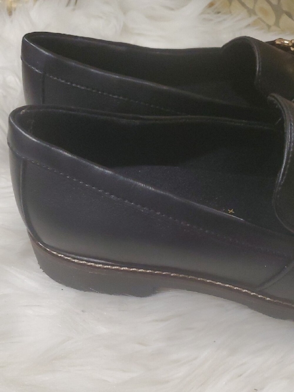 Anne Klein Black Vegan Leather Loafers with Gold Horsebit Accent - Picture 7 of 14